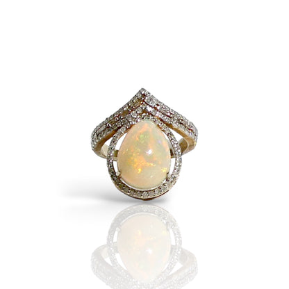 Pear Opal & Diamond Chevron Stacked Ring