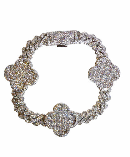 Moissanite Clovers on Cuban Chain Bracelet