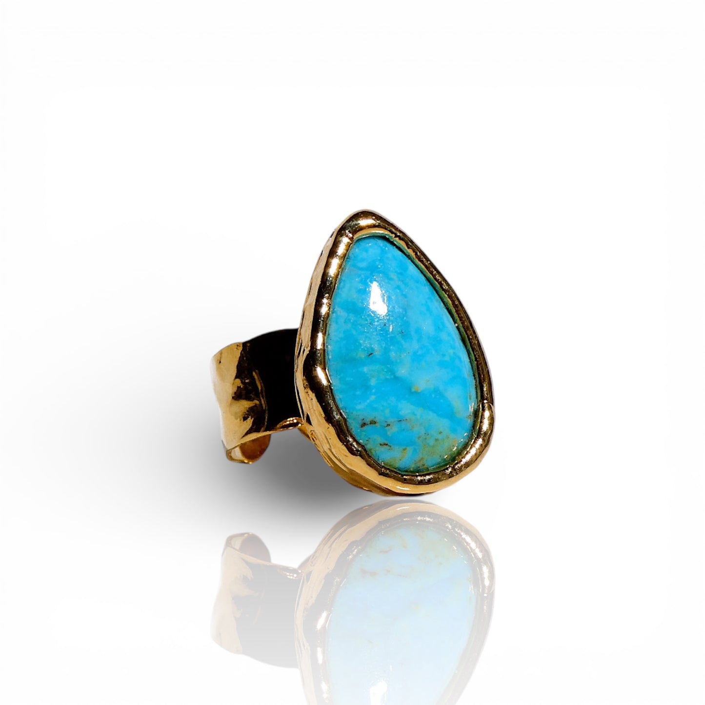 Natural Bright Blue Turquoise Pear-Shaped Ring