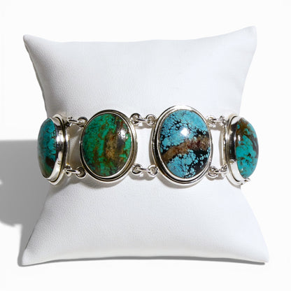 Oval Chrysocolla Sterling Silver Link Bracelet