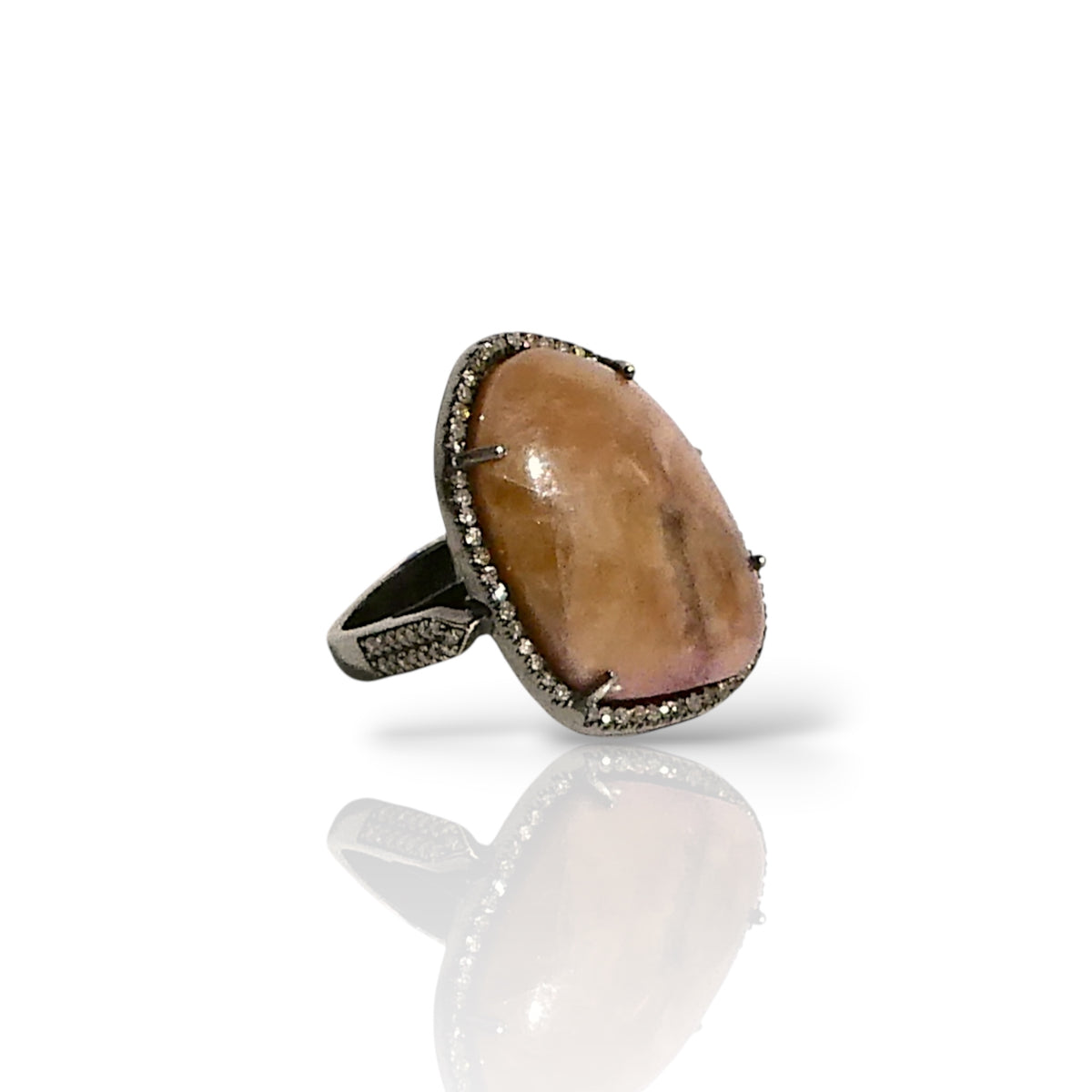 Brown Sapphire & Black Diamond Halo Ring