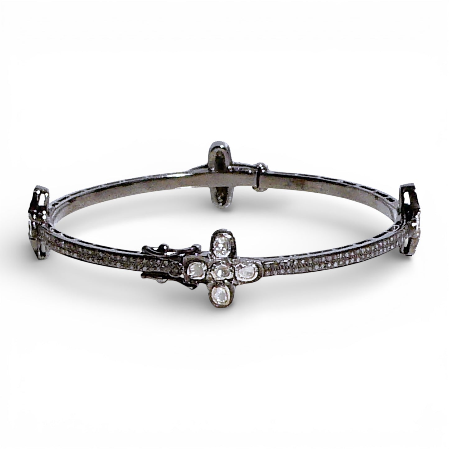 Sliced Diamond Cross Bangle with Pavé Black Diamonds
