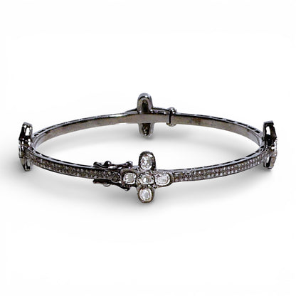 Sliced Diamond Cross Bangle with Pavé Black Diamonds