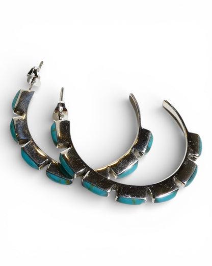 Inlaid Turquoise Sterling Silver Hoop Earrings
