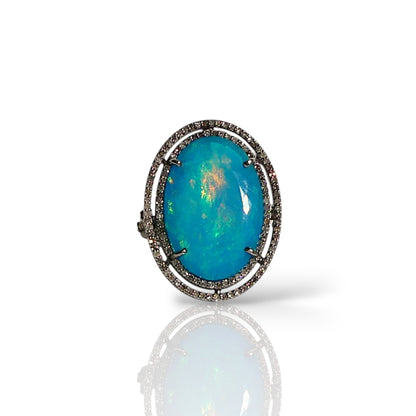 Blue Opal Double Halo Ring