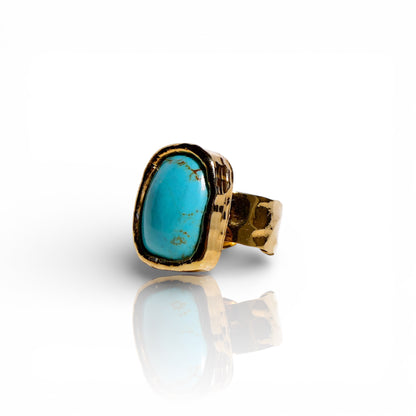 Natural Bright Blue Turquoise Small Rectangular Ring