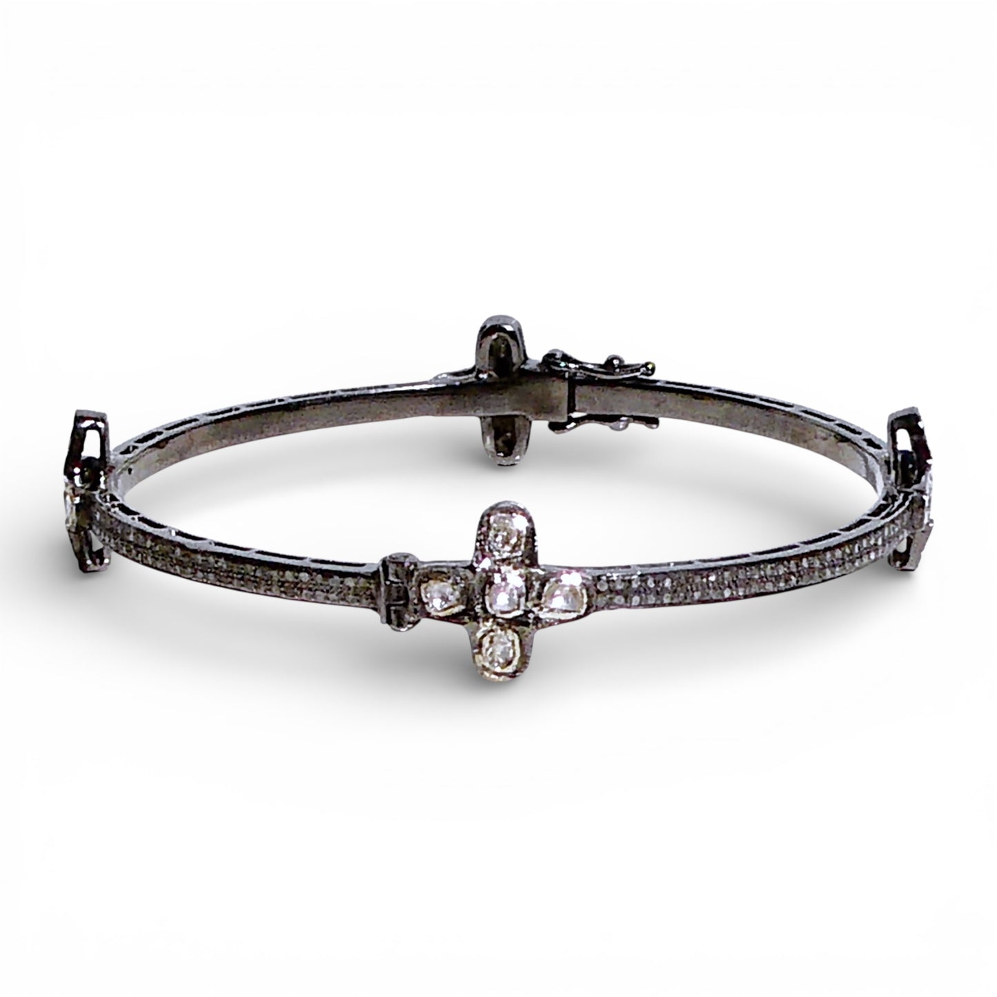 Sliced Diamond Cross Bangle with Pavé Black Diamonds