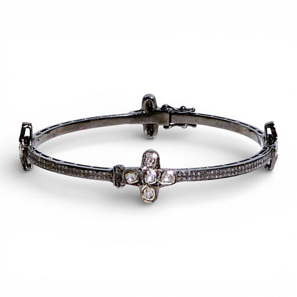 Sliced Diamond Cross Bangle with Pavé Black Diamonds