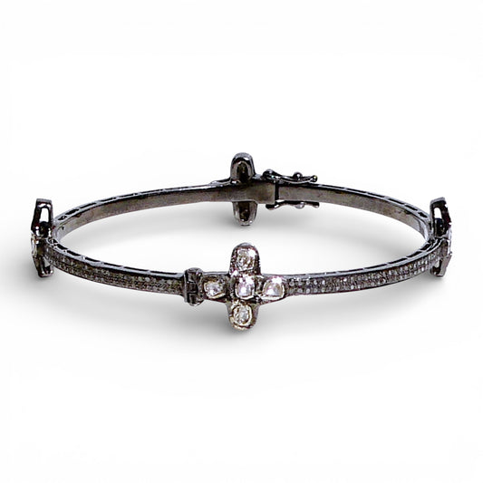 Sliced Diamond Cross Bangle with Pavé Black Diamonds