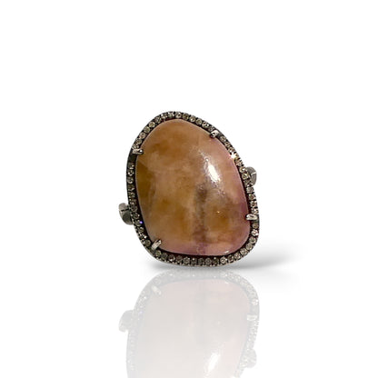 Brown Sapphire & Black Diamond Halo Ring