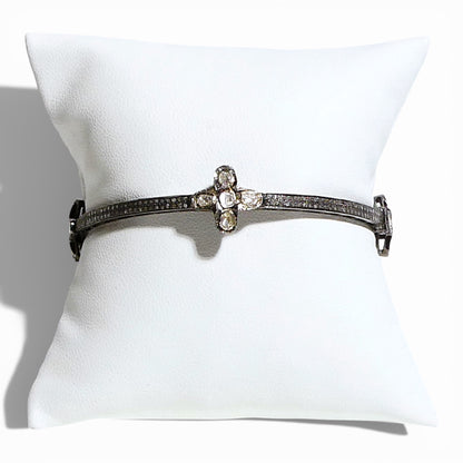 Sliced Diamond Cross Bangle with Pavé Black Diamonds
