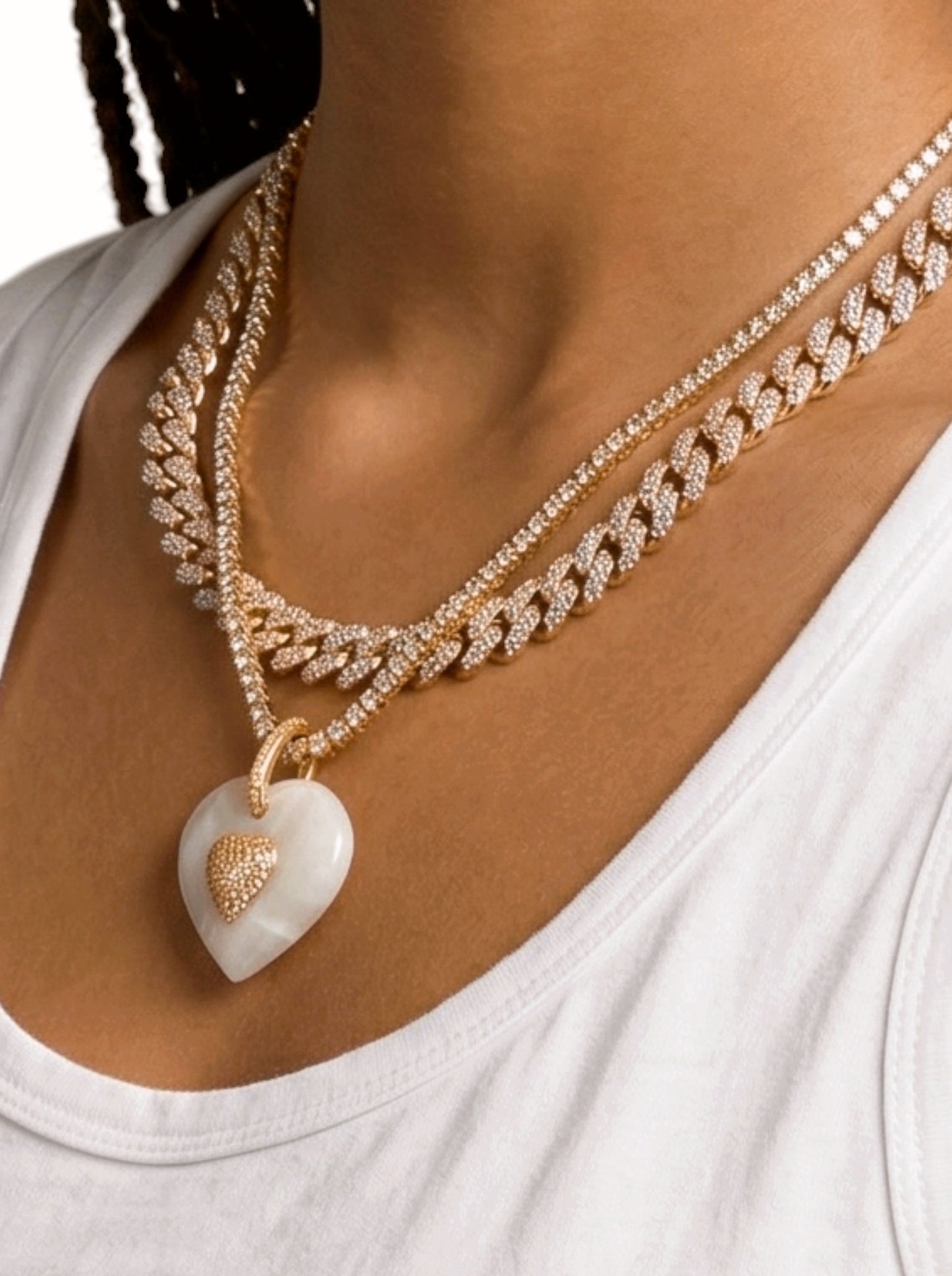 Gemstone Heart Pendant with Pavé Black Diamond Center