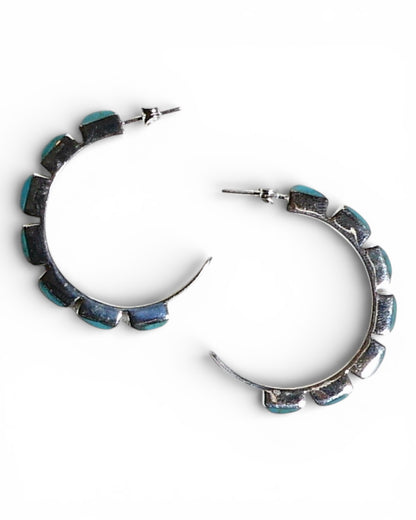 Inlaid Turquoise Sterling Silver Hoop Earrings
