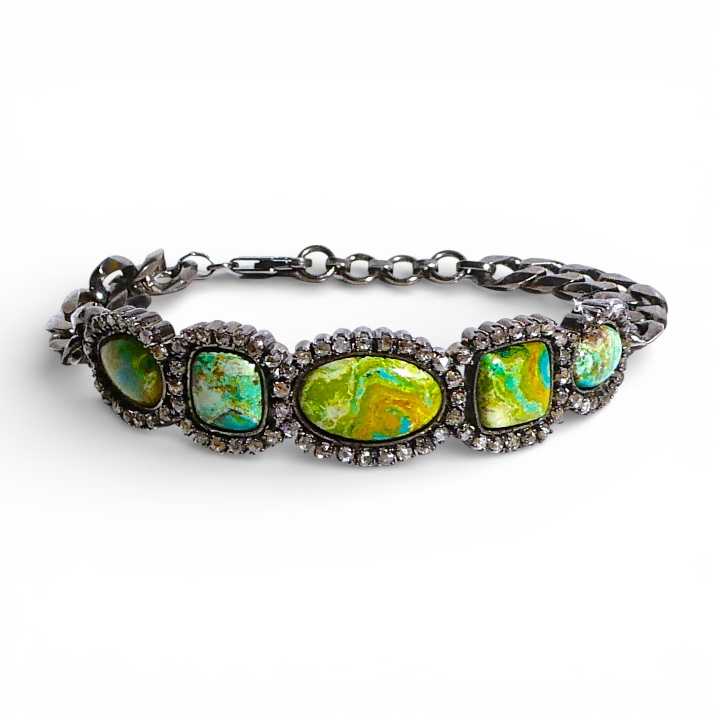 Sonoran Gold Turquoise and Black Diamond Chain Bracelet