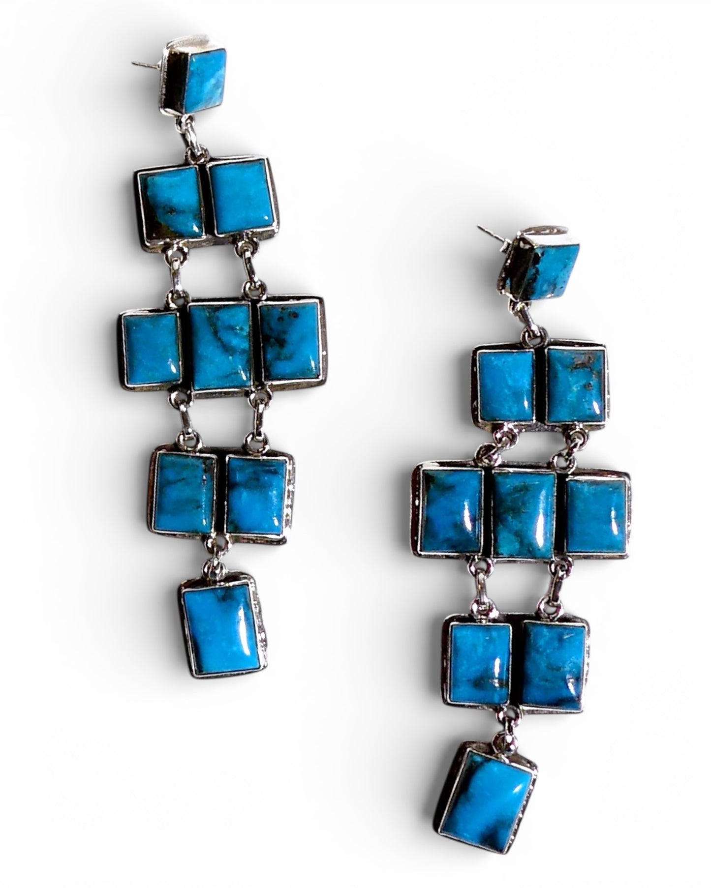 Long Kingman Turquoise Tiered Drop Earrings
