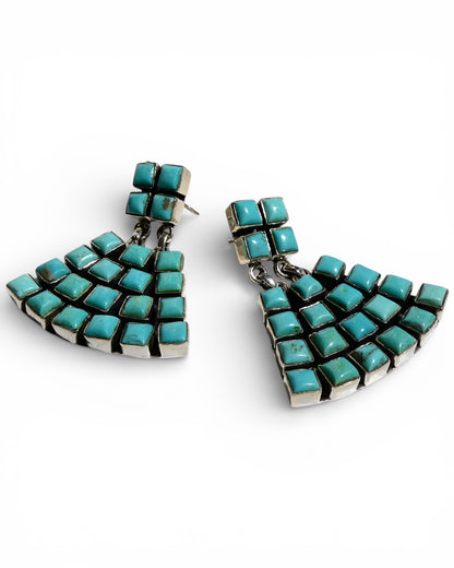 Square Turquoise Fan Drop Earrings
