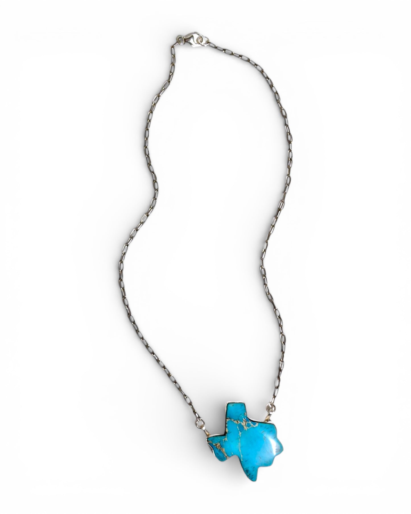 Vibrant Blue Turquoise State of Texas Sterling Silver Necklace