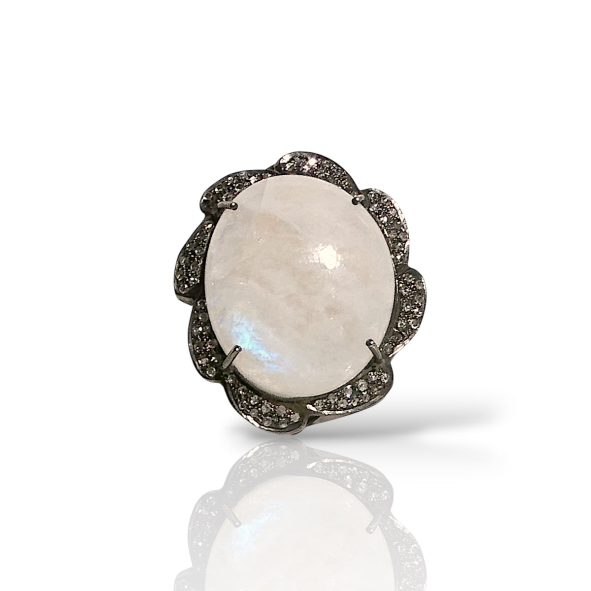 Oval Rainbow Moonstone Pavé Statement Ring