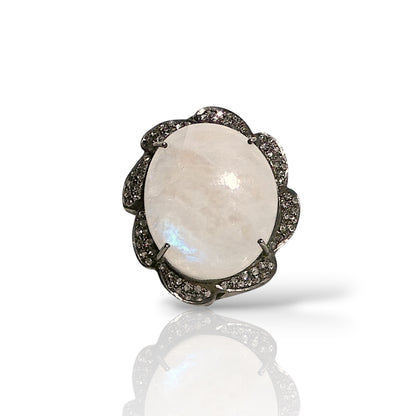 Oval Rainbow Moonstone Pavé Statement Ring