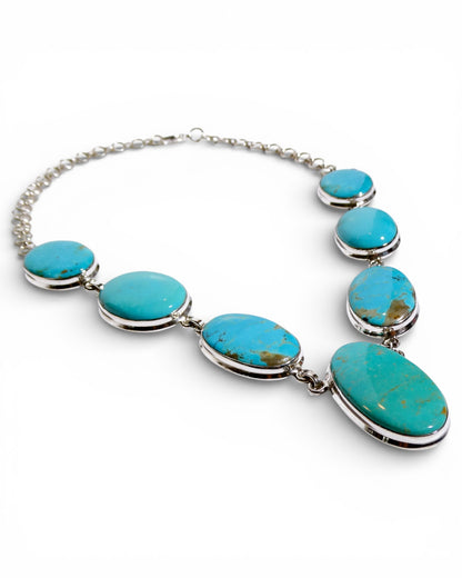 Sterling Silver 925 Oval Turquoise Link Necklace