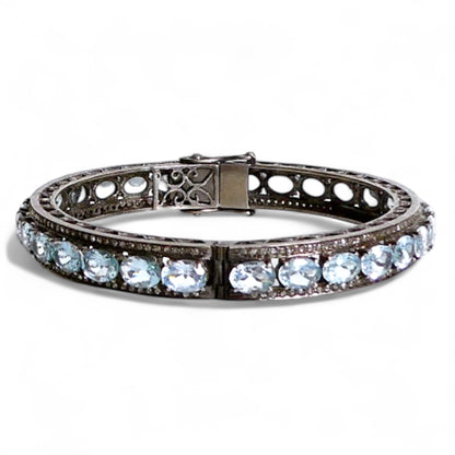 NEW Blue Topaz and Black Diamond Bangle Bracelet