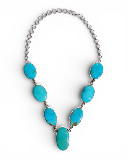 Sterling Silver 925 Oval Turquoise Link Necklace