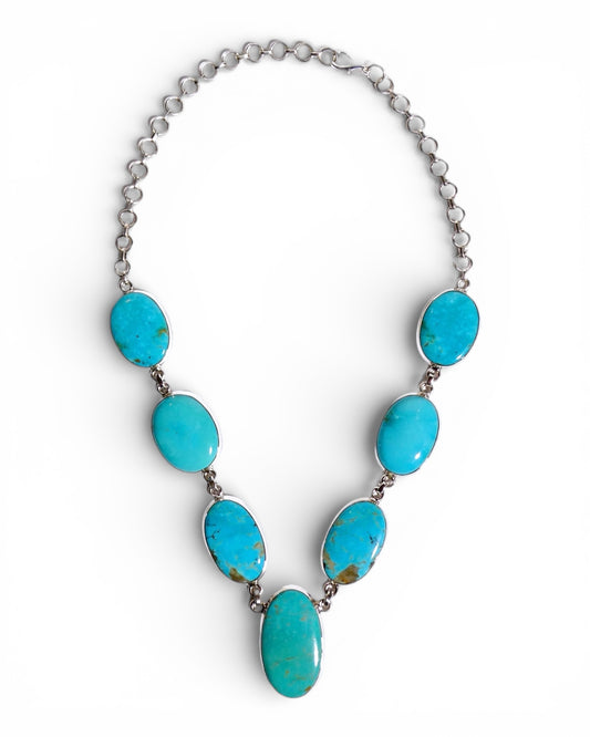 Sterling Silver 925 Oval Turquoise Link Necklace