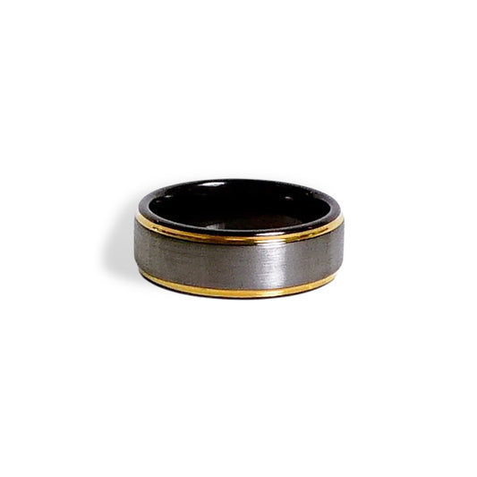 NEW Men’s Gunmetal Tungsten Satin Finish & Gold Stripe Wedding Band