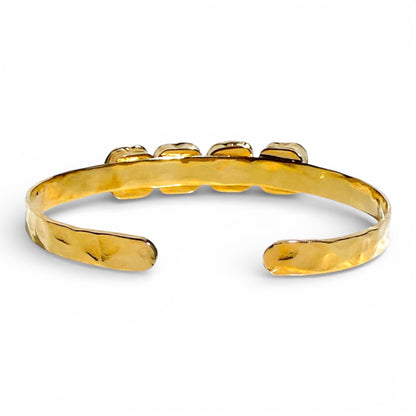 Ombré Amazonite Clover Hammered Gold Cuff Bracelet