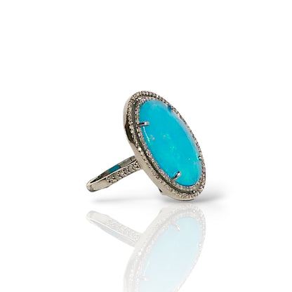 Blue Opal Double Halo Ring