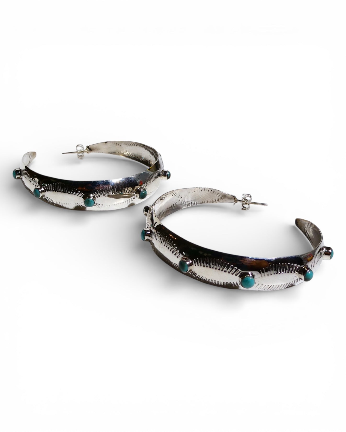 Etched Sterling Silver and Turquoise Hoop Earring ( SOLD OUT)