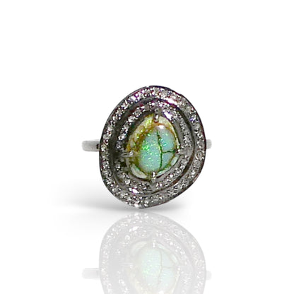 Opal & Diamond Double Halo Ring