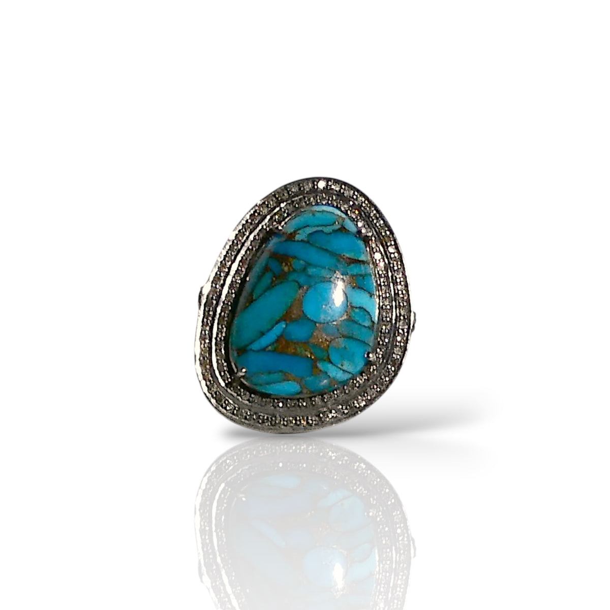 Copper Turquoise Teardrop Pavé Black Diamond Ring