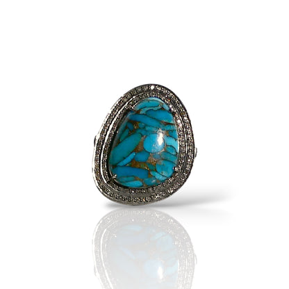 Copper Turquoise Teardrop Pavé Black Diamond Ring