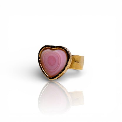 Pink Botswana Agate Heart Ring
