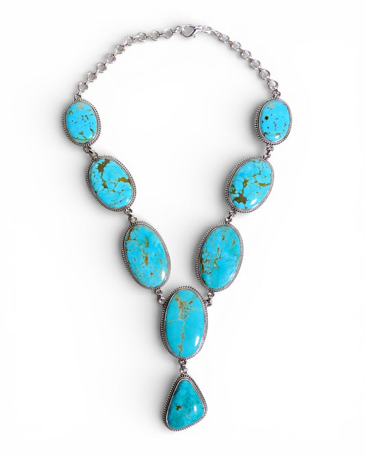 Natural Turquoise Oval Y-Drop Sterling Silver Necklace