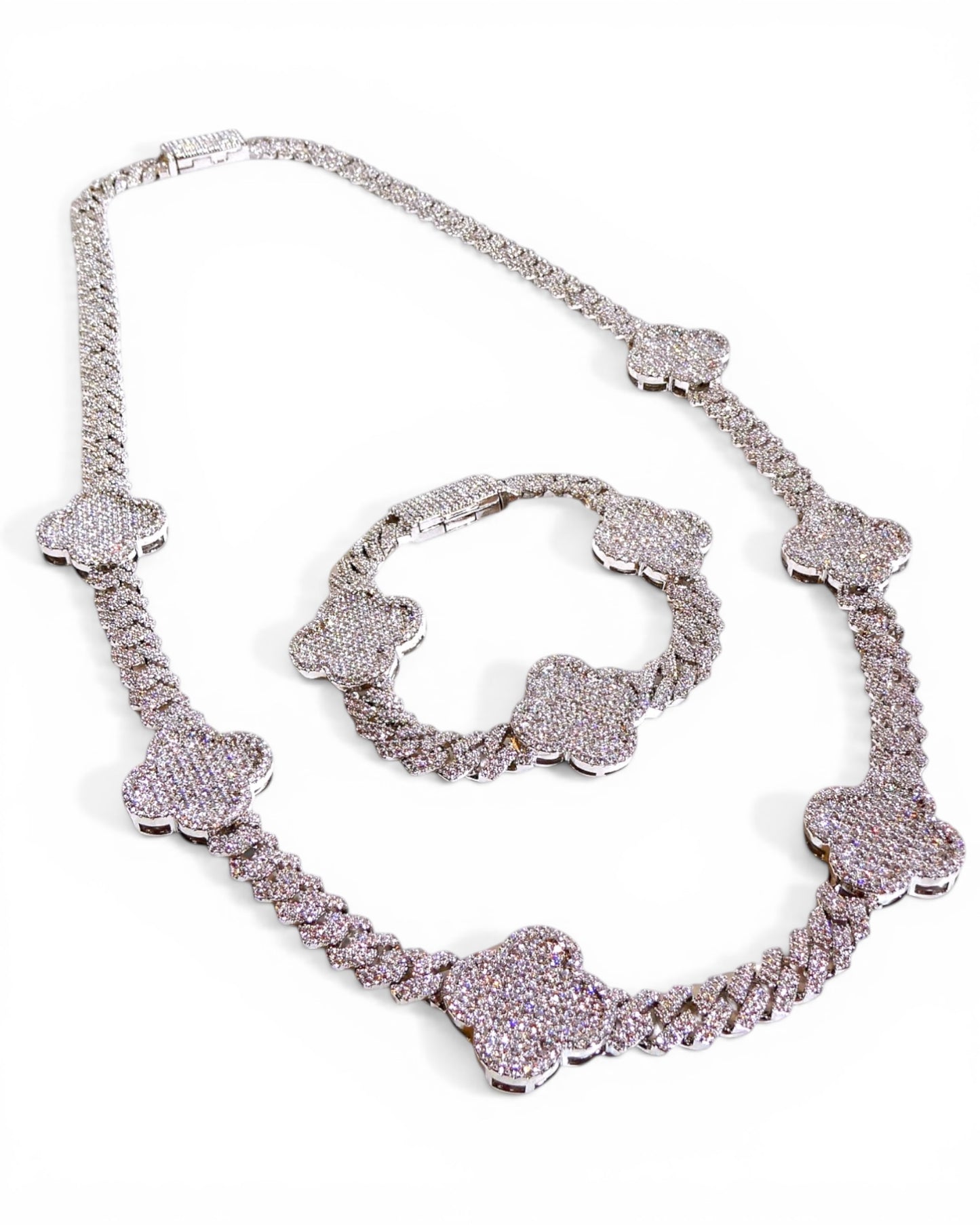 Moissanite Clovers on Cuban Chain Bracelet