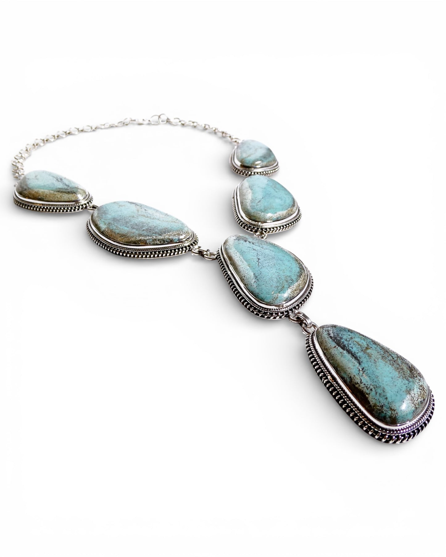 Light Blue Turquoise Y-Drop Necklace in Sterling Silver