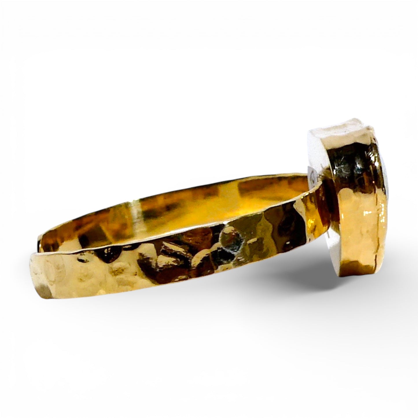 Heart-Shaped Chrysocolla Hammered Gold Cuff Bracelet