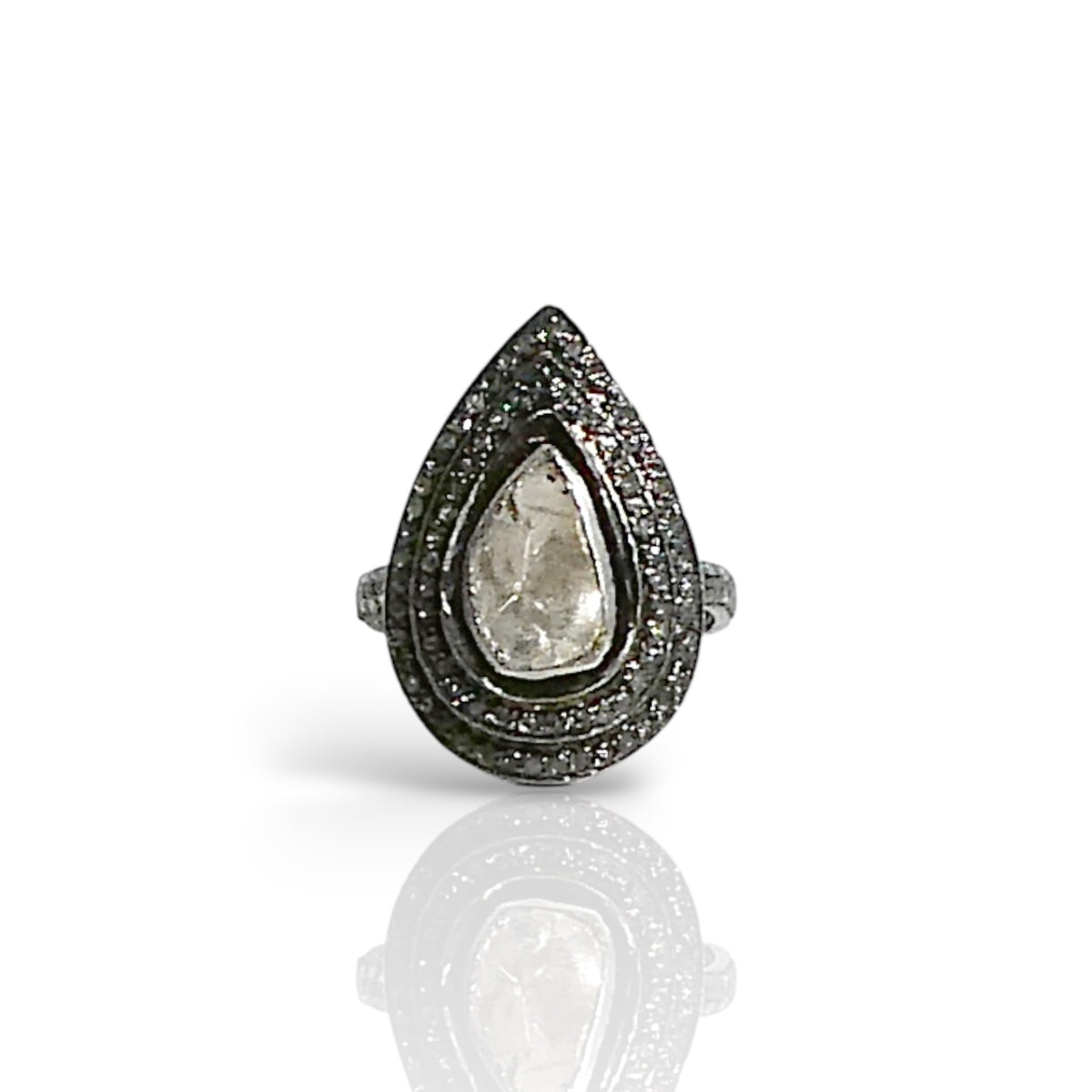 Natural Sliced Diamond Teardrop Ring