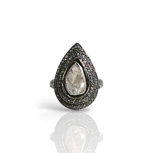Natural Sliced Diamond Teardrop Ring