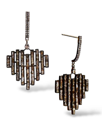 Black Diamond Heart Dangle Earrings