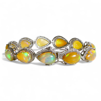 NEW Natural Fire Opal and Black Diamond Bracelet