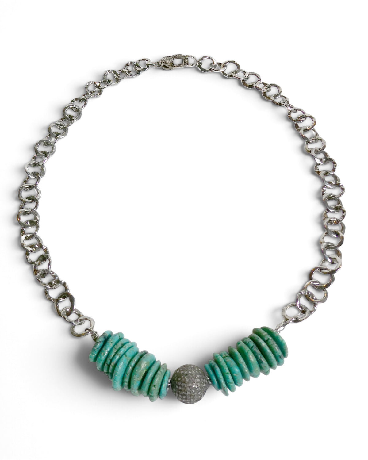 Turquoise Disc & Pavé Bead Chain Necklace