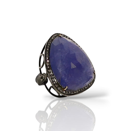 Sapphire & Black Diamond Statement Ring