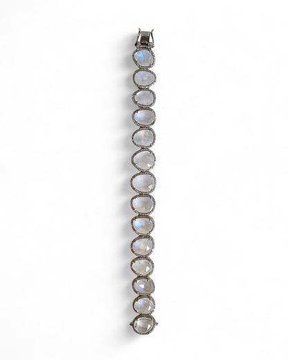 NEW Rainbow Moonstone and Pavé Black Diamond Bezel Bracelet
