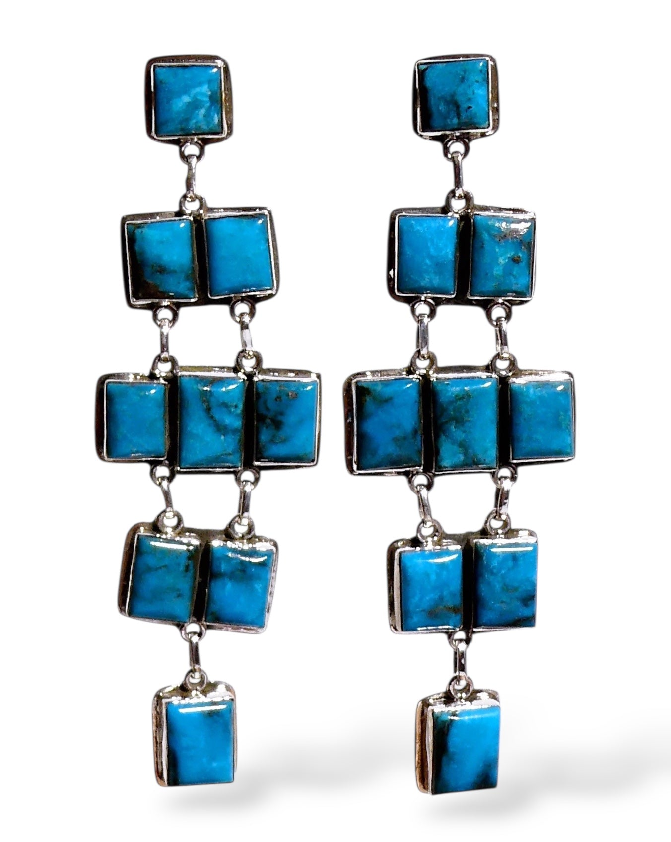 Long Kingman Turquoise Tiered Drop Earrings