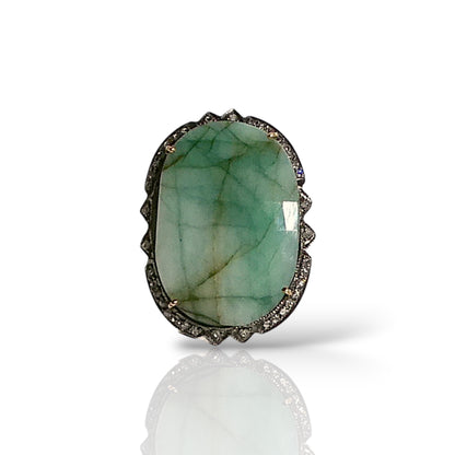 Natural Emerald Scalloped Pavé Statement Ring