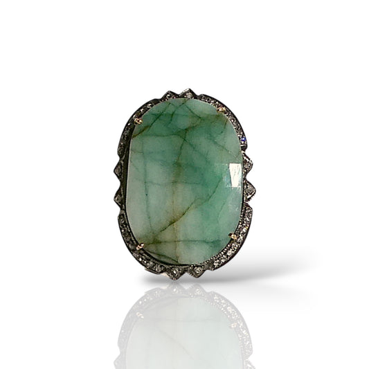 Natural Emerald Scalloped Pavé Statement Ring