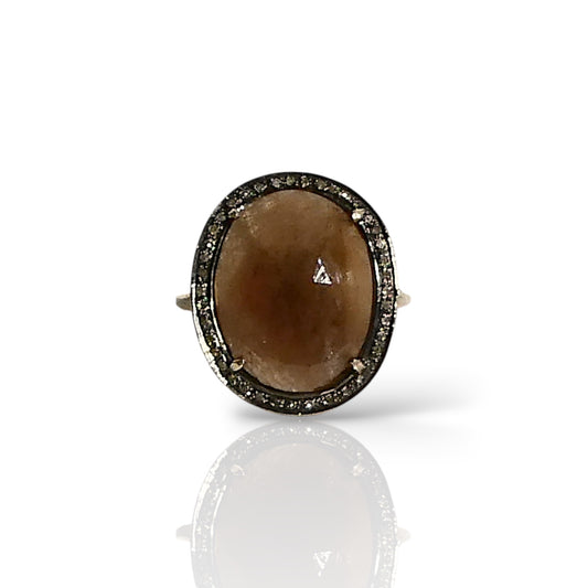 Oval Smoky Quartz & Black Diamond Ring